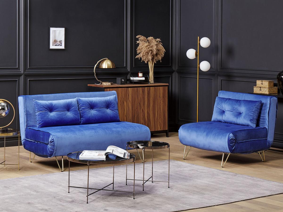 3-SITZER SOFA SET Samtstoff Blau Vestfold - Blau, Textil (130/81/78cm) - Beliani