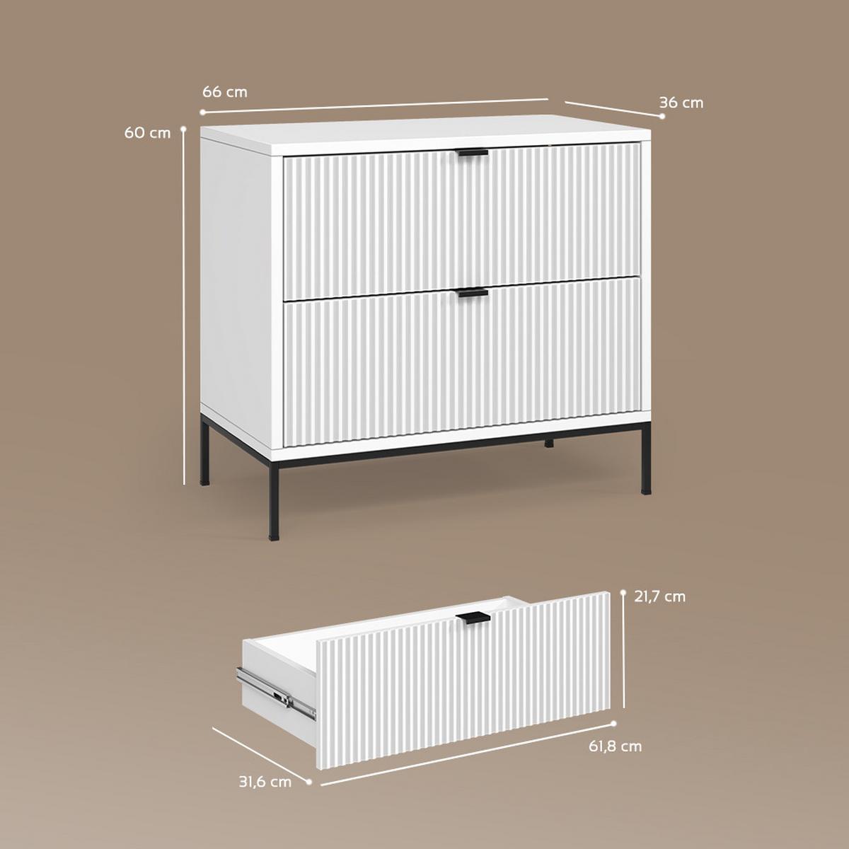 NACHTTISCH Aterno Weiß mit 2 Schubladen - Weiß, Holzwerkstoff (66/60/36cm) - Livinity®