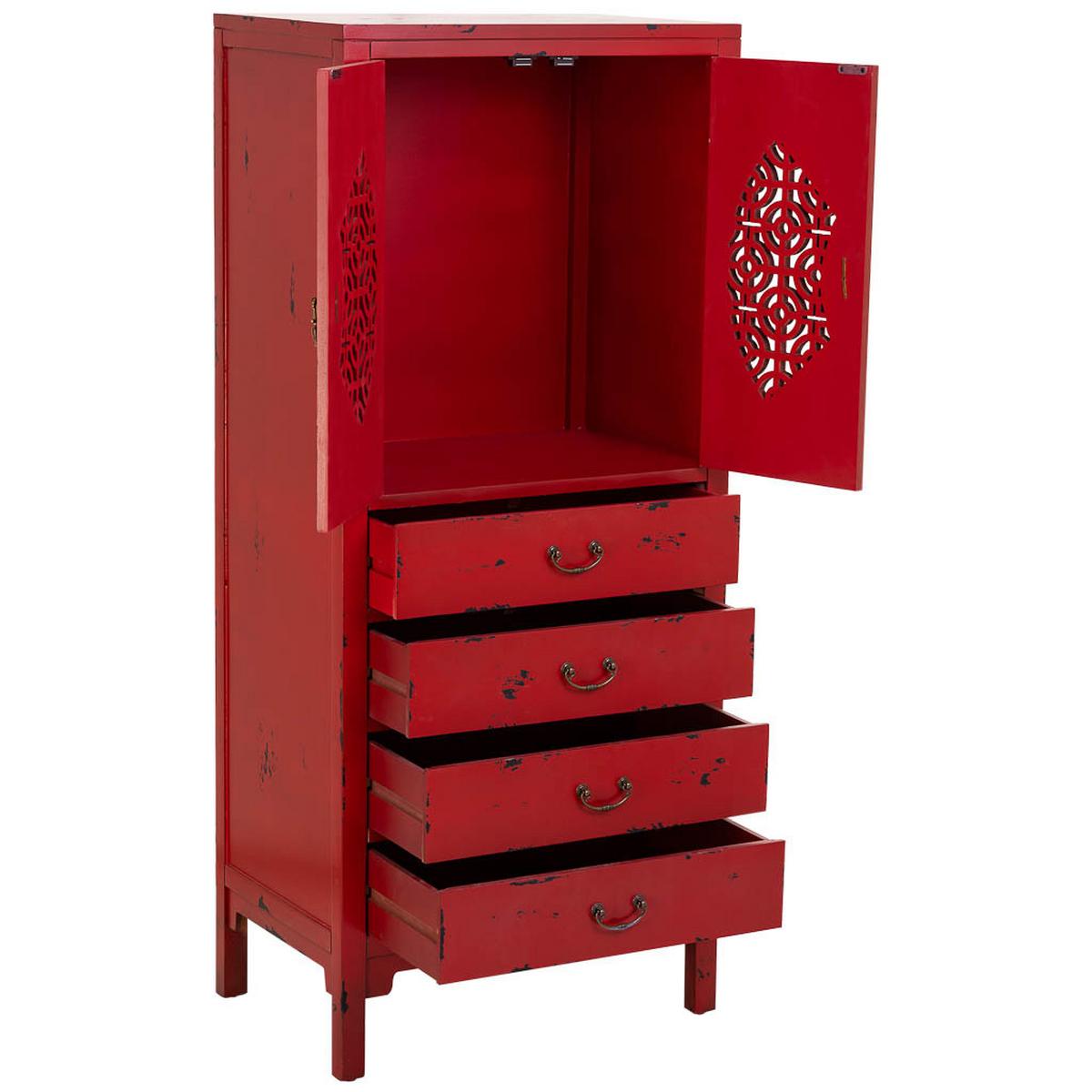 HOLZSCHRANK mit 4 schubladen und 2 türen 60x40x140 cm rot - Rot, Holz (60/140/40cm) - Wanderlust