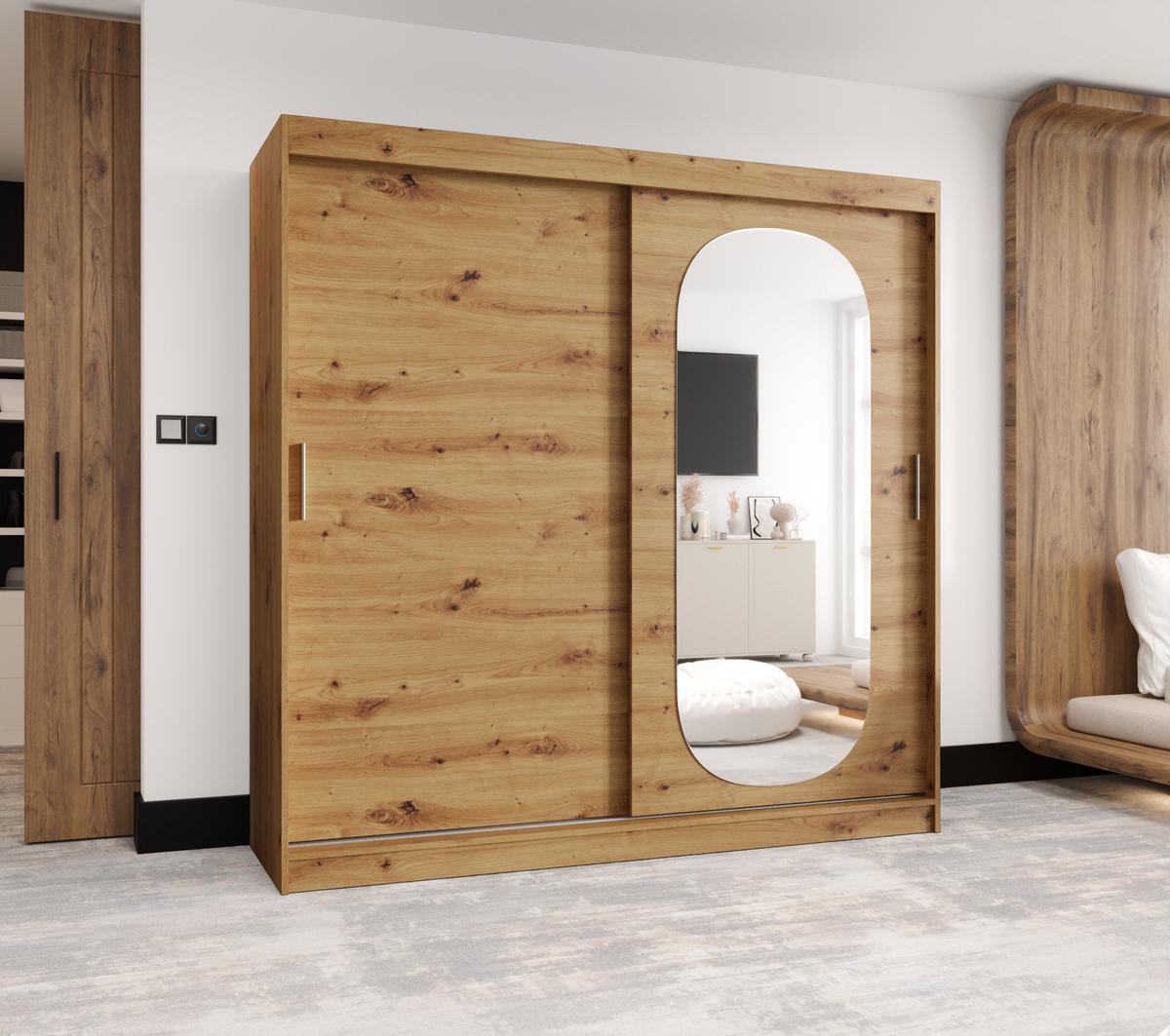 SCHIEBETÜRENSCHRANK mit Spiegel ROYAL 200/200/62 2-türig - Silberfarben/Eiche Artisan, Holz (200/62/200cm) - MÖBEL KRYSPOL