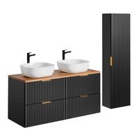 BADMÖBEL 120.8cm Adriel 2er-Set Schwarz und Holz - Schwarz, Holzwerkstoff (120.8/59/46cm) - Petits-meubles