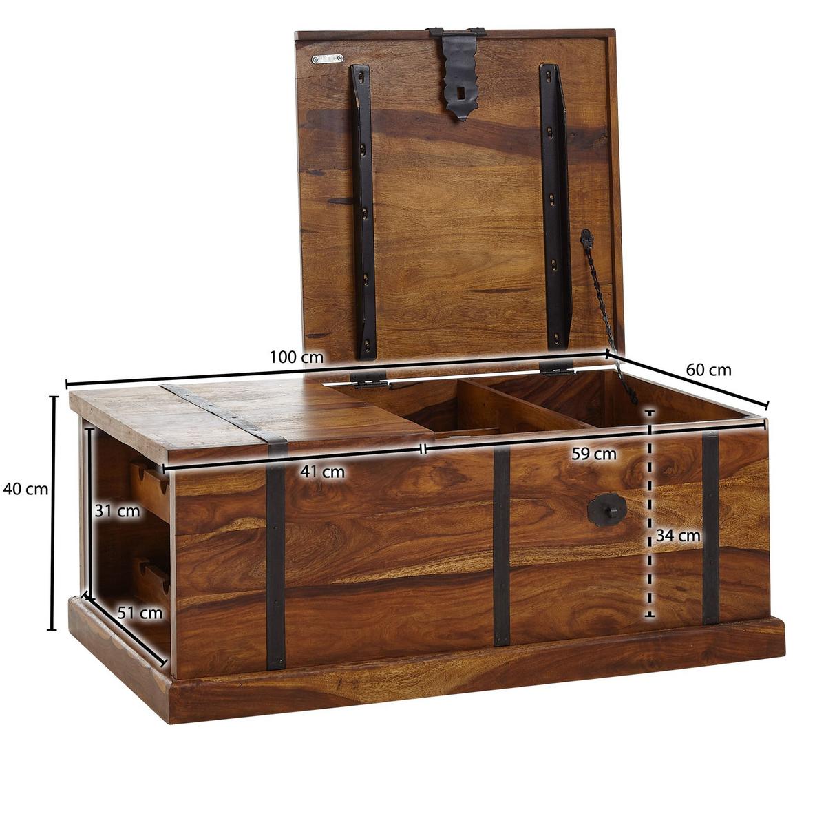 COUCHTISCH Massivholz Truhentisch mit integriertem Weinregal und Stauraum 100x60x40cm - Braun, Holz (100/40/60cm) - KADIMA DESIGN