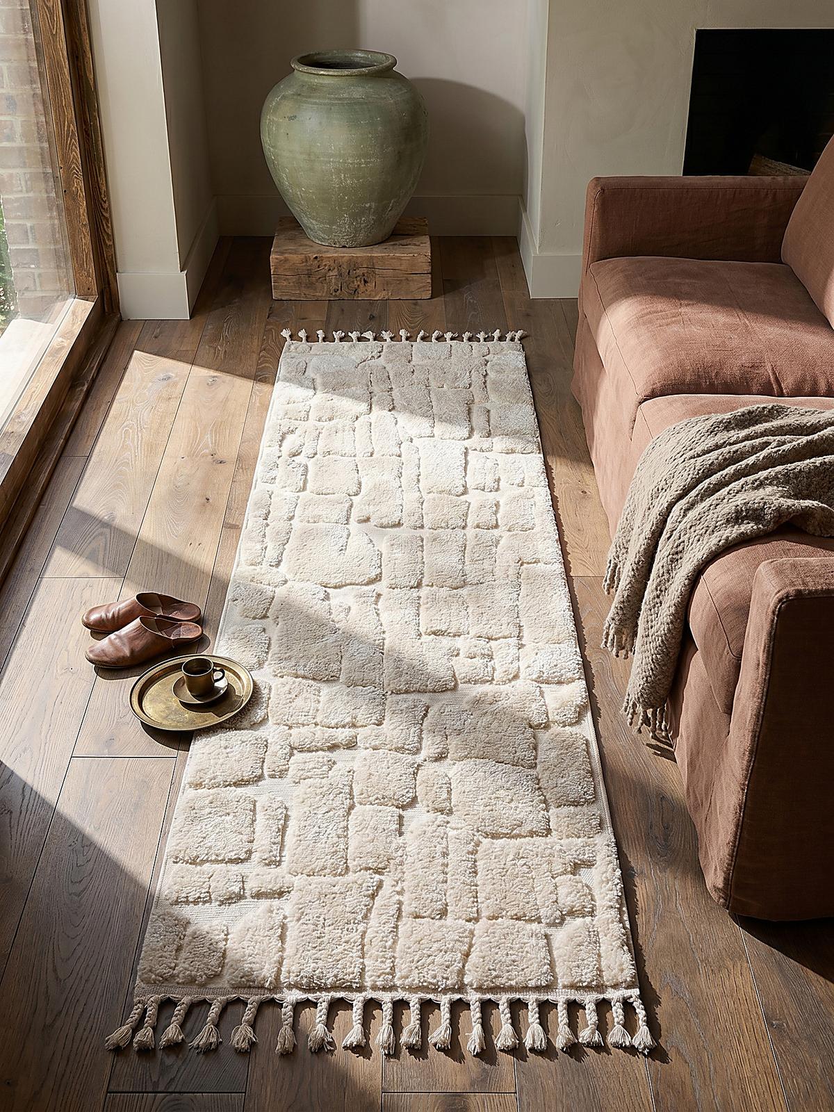 HOCHFLORTEPPICH mit Fransen MARA, geometrisch, Creme, 80 x 300 cm - Beige, Textil (300/80cm) - KADIMA DESIGN