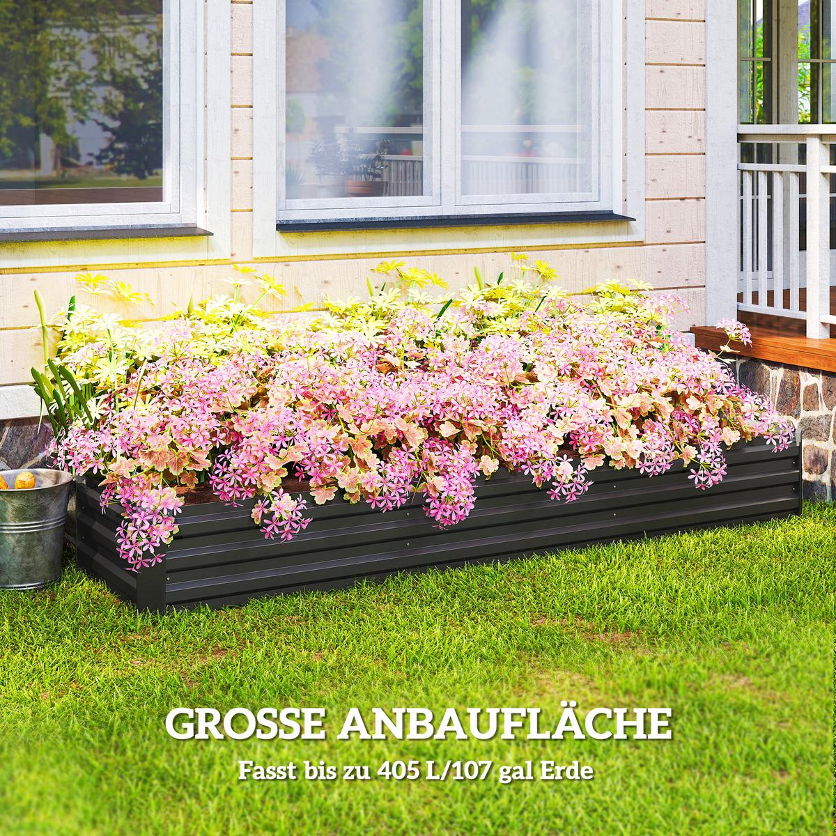 HOCHBEET Stahl, Pflanzbeet mit Schutzecken Stützstreben Frühbeet Gartenbeet - Dunkelgrau, Metall (60/30/240cm) - Outsunny