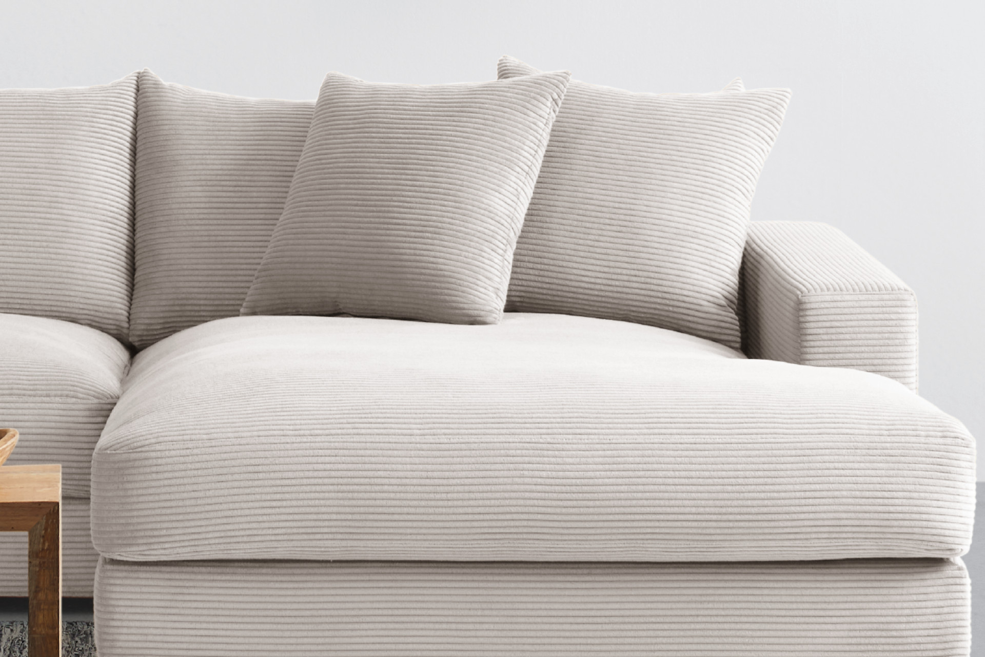 Wohnlandschaft Taupe Bezug Cord L-Form Nosagunterfederung inkl. Kissen