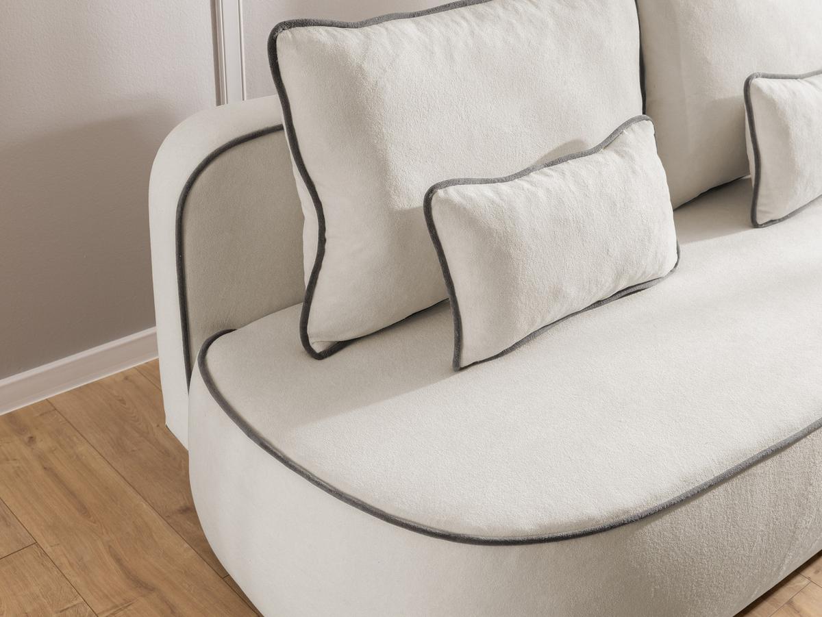 KINDERSOFA Vero im modernen und abgerundeten Design mit Schlaffunktion und Bettkasten aus Helllgrau Plüschstoff mit graphiter Paspel - Hellgrau/Schwarz, Holz/Kunststoff (210/90/98cm) - S-Style Möbel