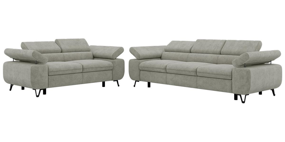 SITZGARNITUR PETER 2+3 - Hellgrau Stukture - Hellgrau/Schwarz, Textil/Metall (262/76/99cm) - MKS