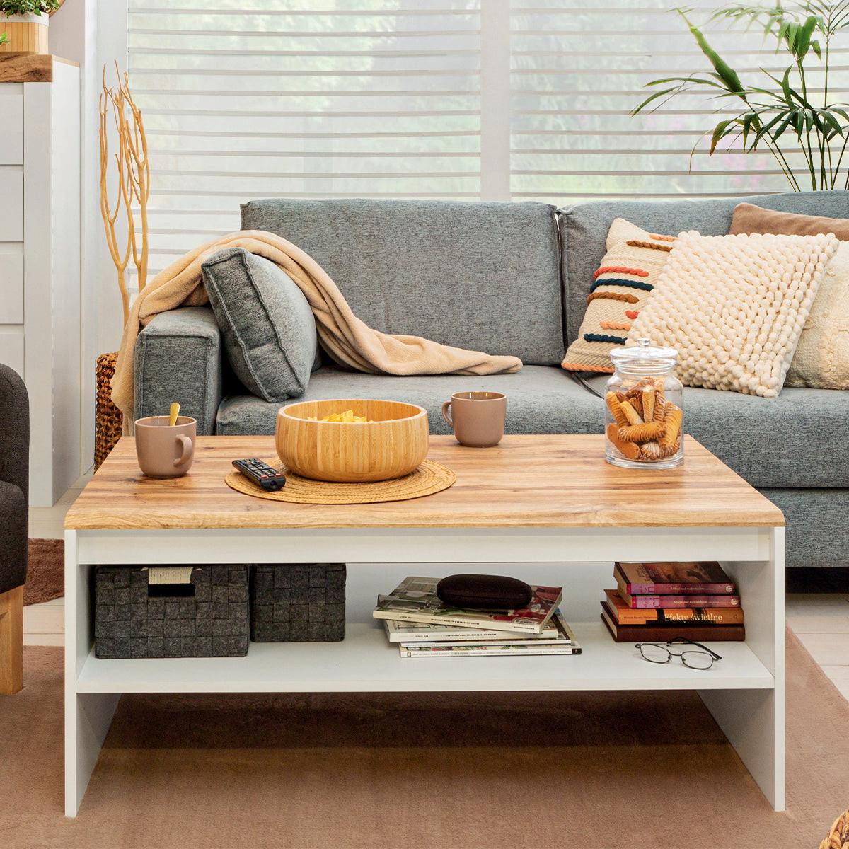 COUCHTISCH Hella Weiß und Holz - Weiß, Holzwerkstoff (65/110/46cm) - Petits-meubles