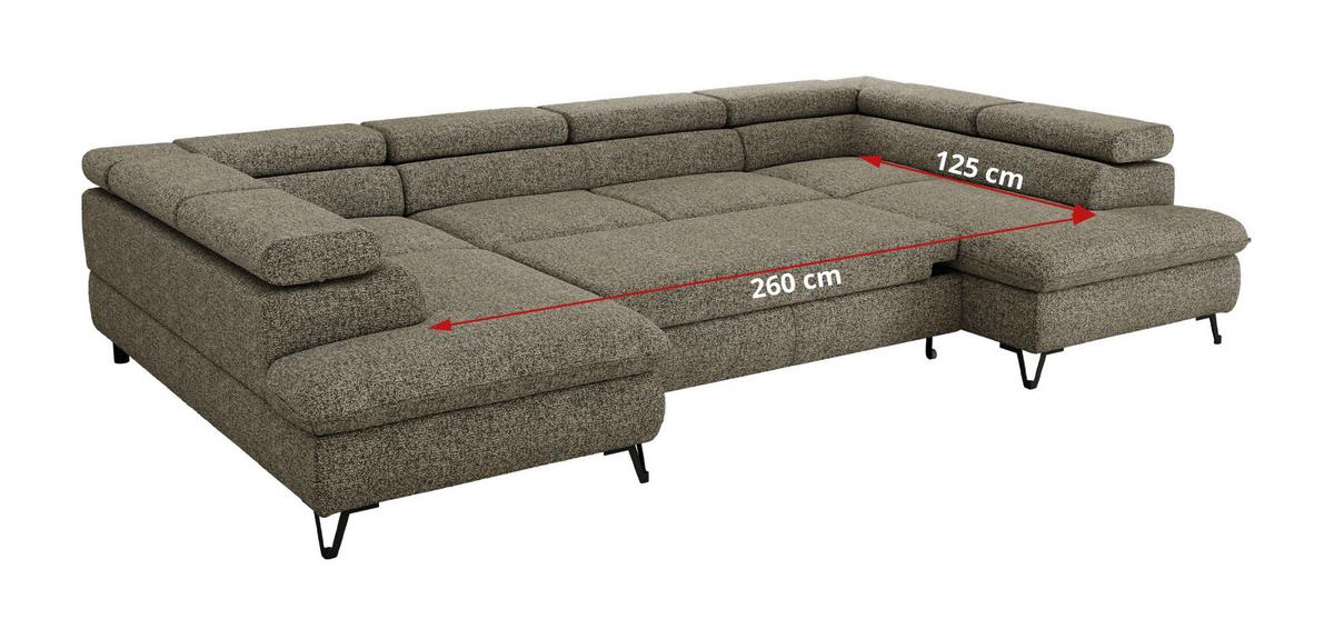 WOHNLANDSCHAFT PABLO U Strukture Grau mit Topper Visco - Schwarz/Grau, Textil/Metall (346/76/208cm) - MKS