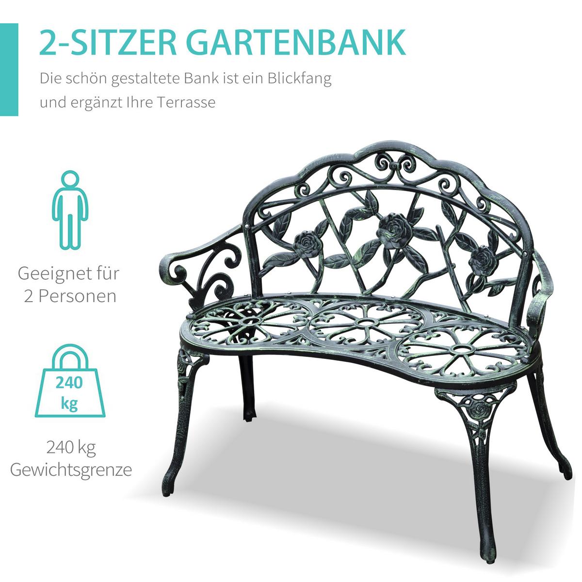 GARTENBANK, Parkbank, 100 x 54 x 78 cm, Metall, Antik Grün - Grün, Metall (54/78/100cm) - Outsunny