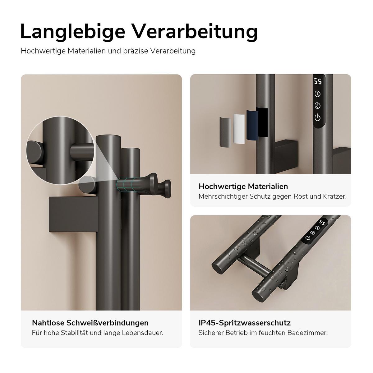 HEIZKÖRPER elektrisch vertikal 120 x 12,4 cm mit Smart-Steuerung Anthrazit - Anthrazit, Metall (12.4/120/14cm) - EMKE