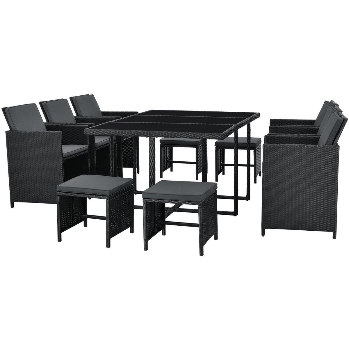 GARTENMÖBELSET Baracoa schwarz 11-tlg. - Schwarz, Kunststoff/Metall - Juskys