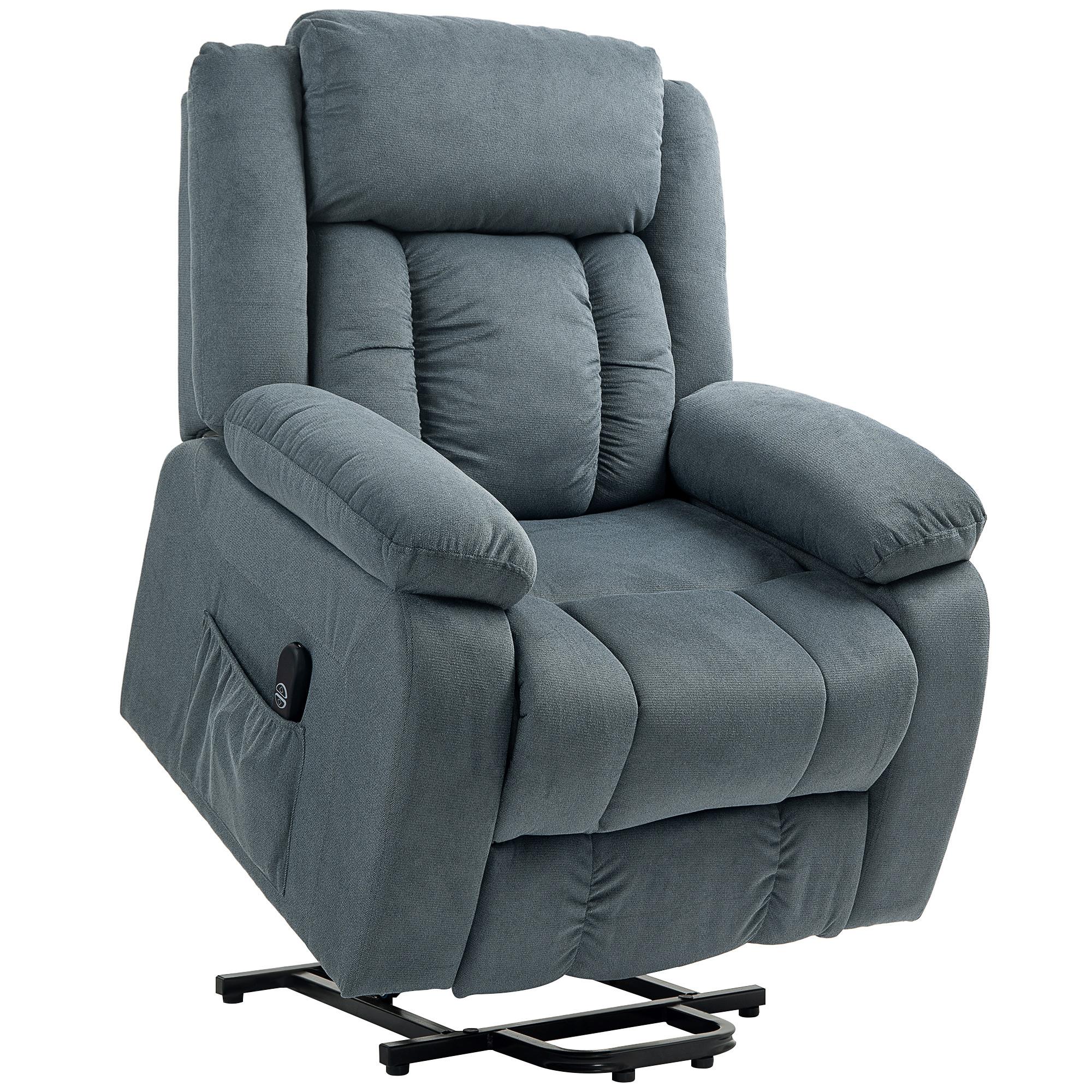 FERNSEHSESSEL mit Aufstehhilfe Elektrisch Liegefunktion Samt - Schwarz/Grau, Textil/Metall (92/105/94cm) - HOMCOM