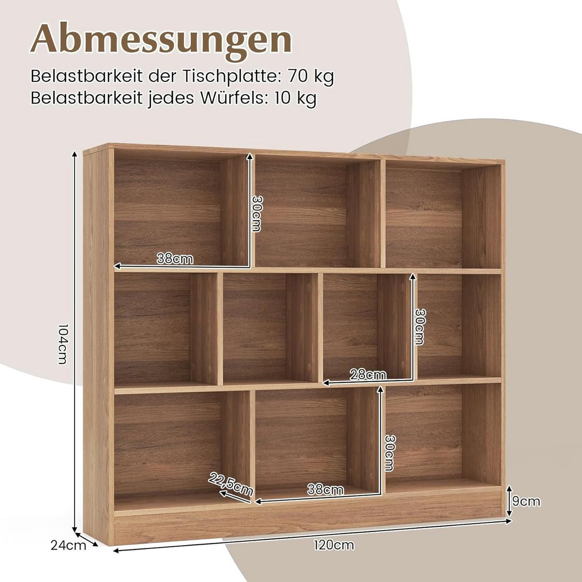 BÜCHERREGAL Braun - Braun, Holzwerkstoff (120/104/24cm) - COSTWAY