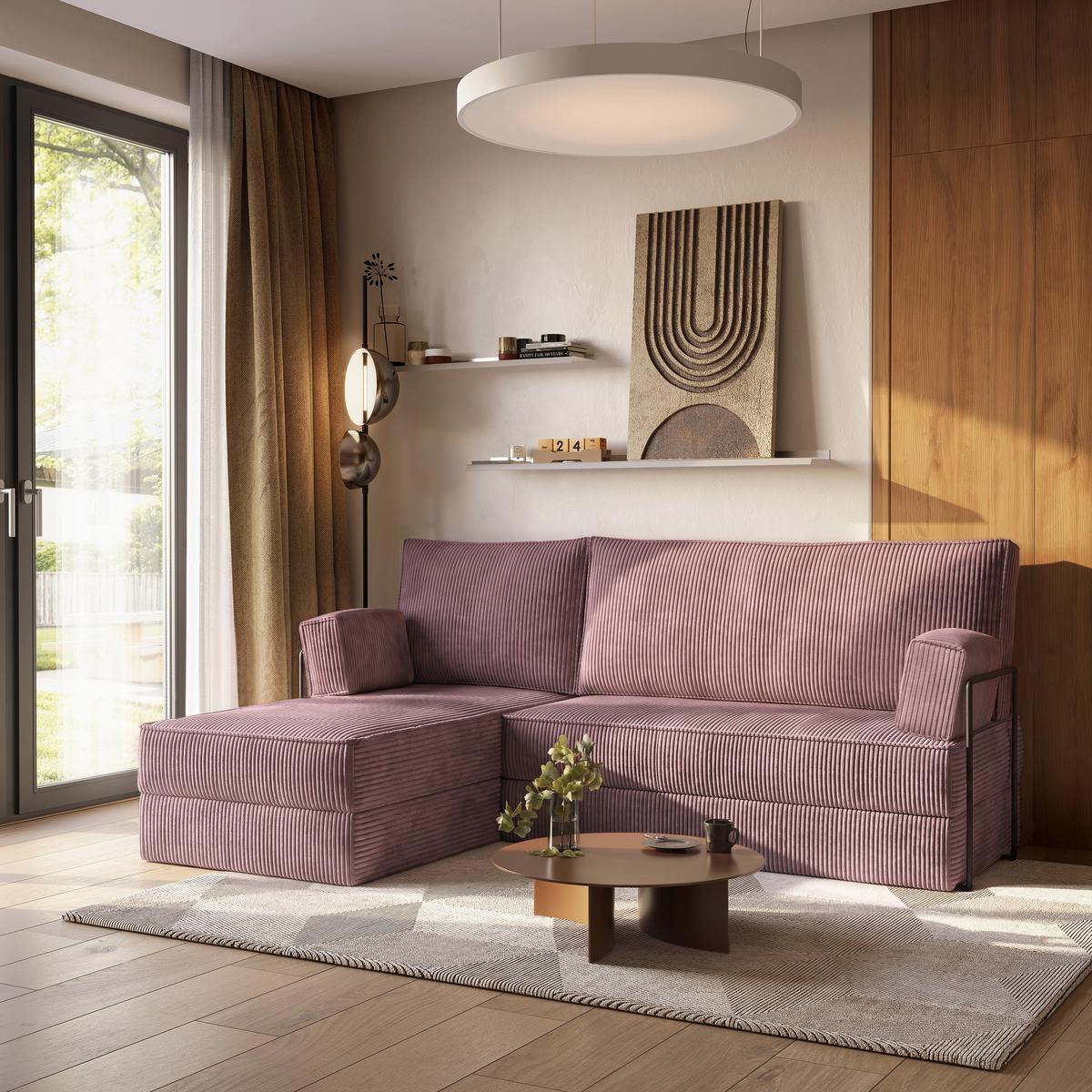 ECKSOFA NOTIA modulares Boneless Sofa mit Schlaffunktion Lila Kordstoff - Lila, Textil (200/120cm) - MASSENO