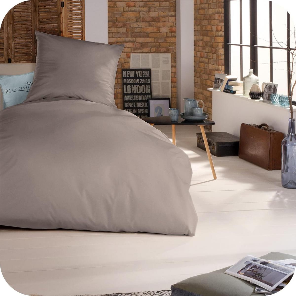 BETTWÄSCHE Julie 155x220cm Taupe Renforcé (4tlg) - Taupe, Textil (155/220cm) - Beautissu 