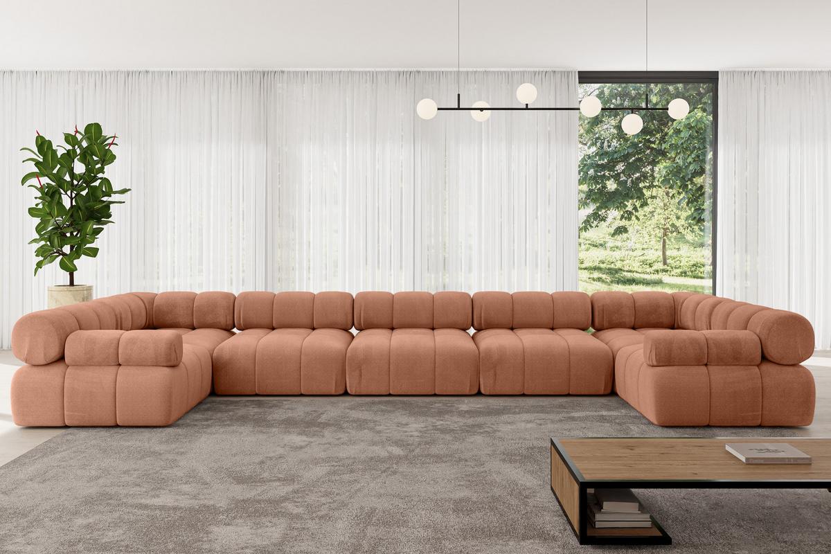 WOHNLANDSCHAFT modulares Sofa Birno-U3 - 475x190x70 cm Apricot Velours - Koralle, Holzwerkstoff/Textil (475/70/190cm) - ALTDECOR