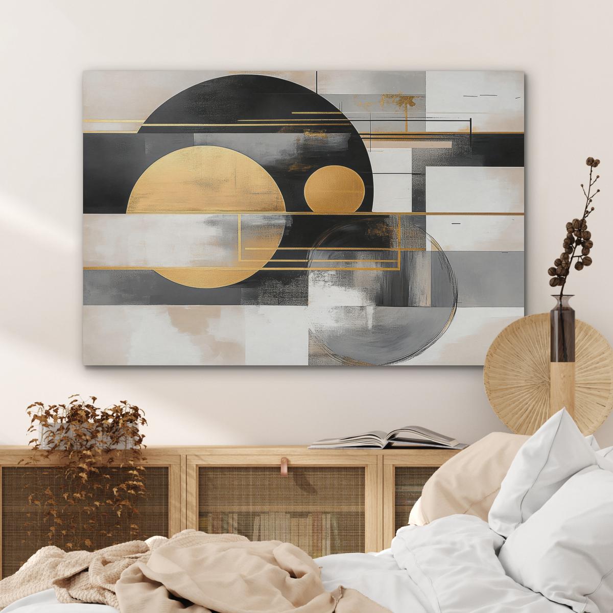 AKUSTIKBILD Abstrakt - Gold - Silber - Formen - Ästhetisch - Modern Wandbild Wohnzimmer 100x70 cm - Goldfarben, Kunststoff (100/70/0.9cm) - MuchoWow