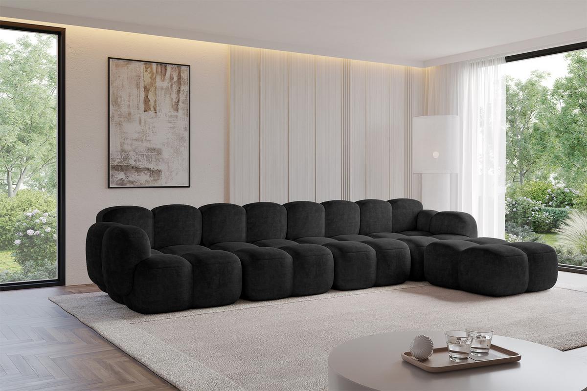 ECKSOFA modulares Sofa Rechts Miko-L3 390x205x75 Schwarz Velours - Schwarz, Holzwerkstoff/Kunststoff (390/205cm) - ALTDECOR