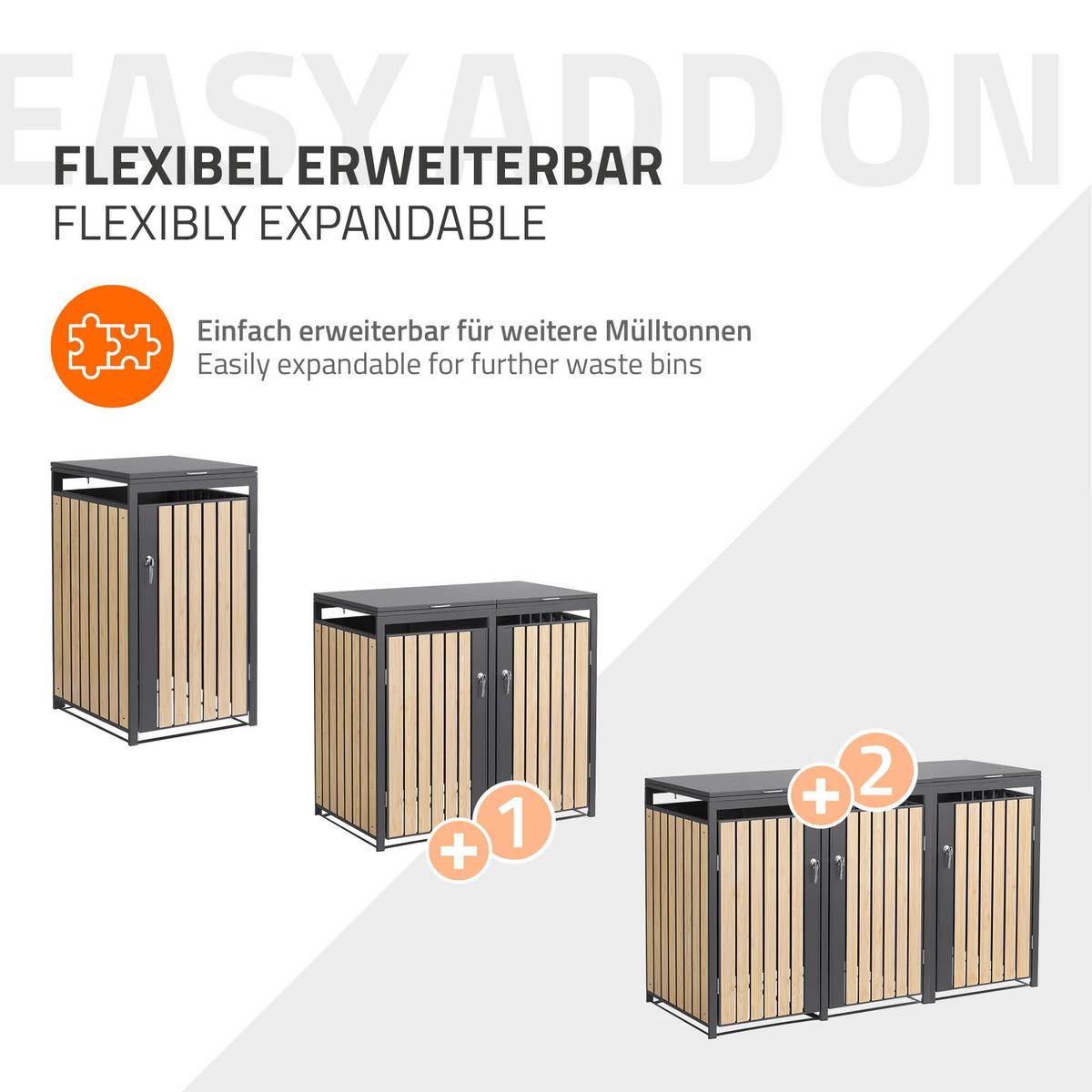 MÜLLTONNENBOX 1er Anthrazit-Holzoptik - Naturfarben, Metall (68/120/80cm) - ML-DESIGN