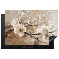 HERDABDECKPLATTE Blumen - Abstrakt - Gemalt - Beige Ceranfeldabdeckung 78x52 cm - Kaschmir, Kunststoff (78/52/0.2cm) - MuchoWow