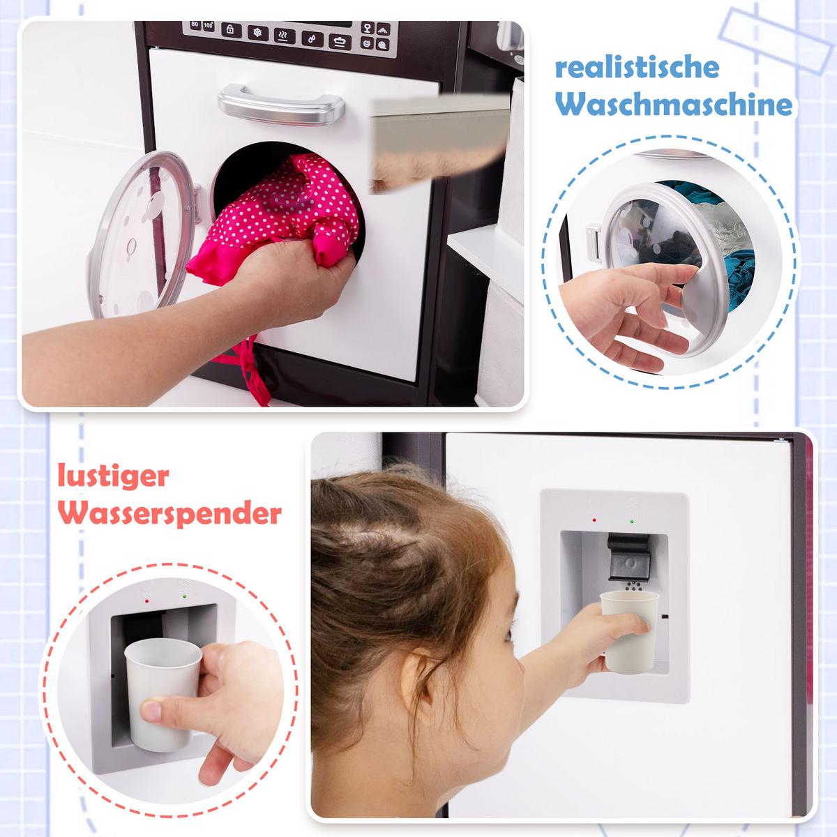 SPIELKÜCHENSET Kaffee - Braun, Holzwerkstoff (102/85/51cm) - COSTWAY