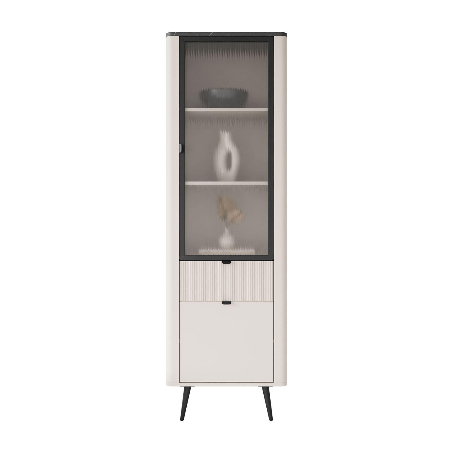 VITRINE schmal AUTUMN 1D1S1W mit Schublade, Kaschmir / Grauer Stein - Beige/Grau, Holzwerkstoff (60/191/40cm) - Lookway