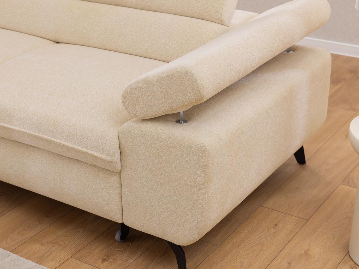 ECKSOFA mit Schlaffunktion und Bettkasten Bonnie aus Hellbeige Chenille-Stoff mit verstellbaren Kopfstützen und Armlehne - Ottomane links - Beige/Schwarz, Holz/Textil (275/210cm) - S-Style Möbel