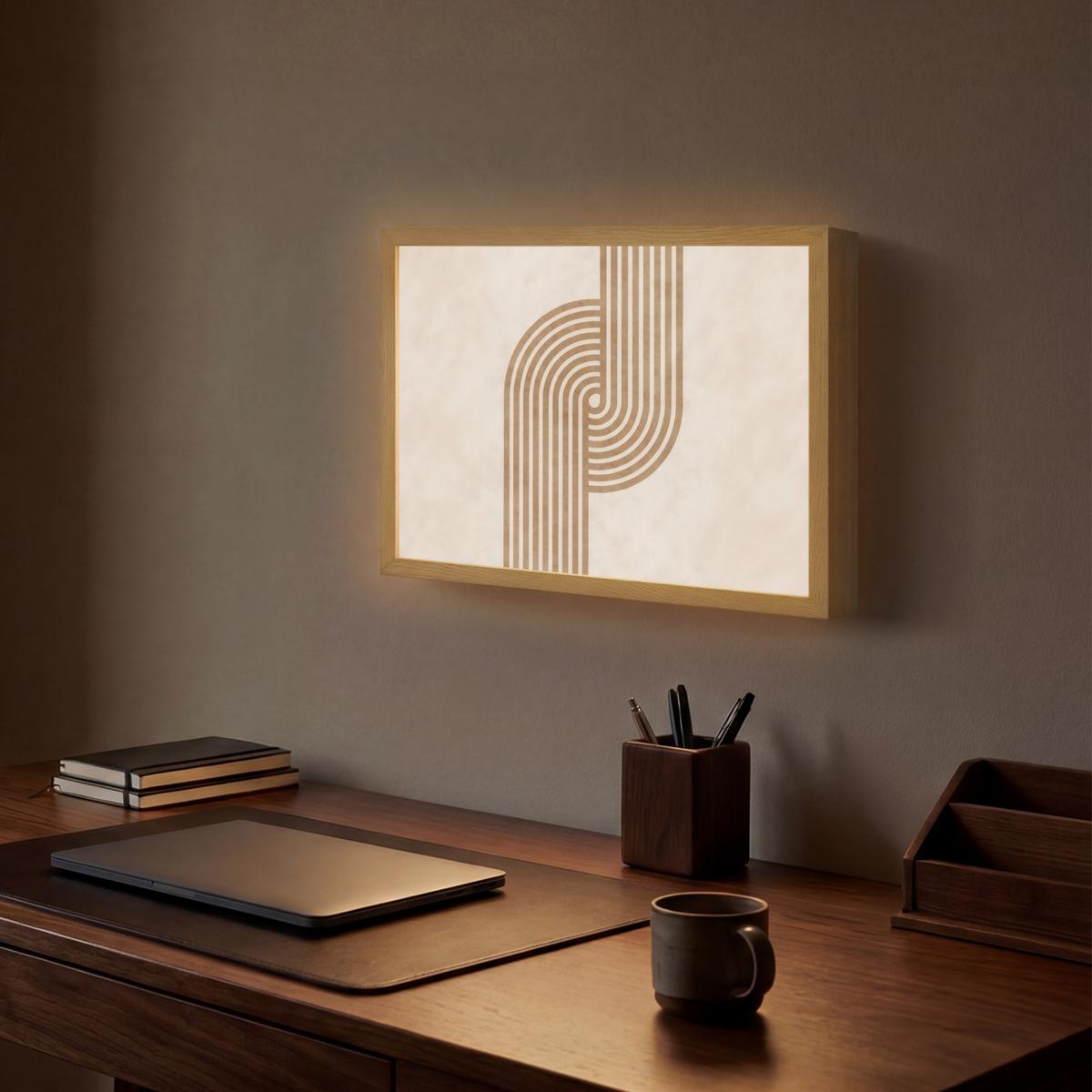 WANDLEUCHTE MIT AKKU Symmetrische Biegung - kupferfarbig 40x30 cm - Beige, Holzwerkstoff (40/30/8cm) - OnlyWow