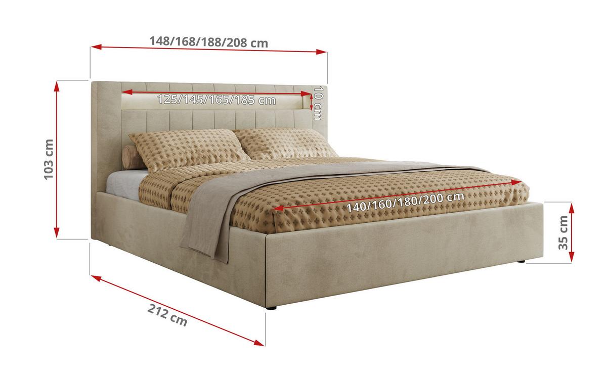 POLSTERBETT GOLD 5 CLASSIC 200/200 - Beige Velvet - Multipocket-Matratze - Beige, Textil (200/200cm) - MKS