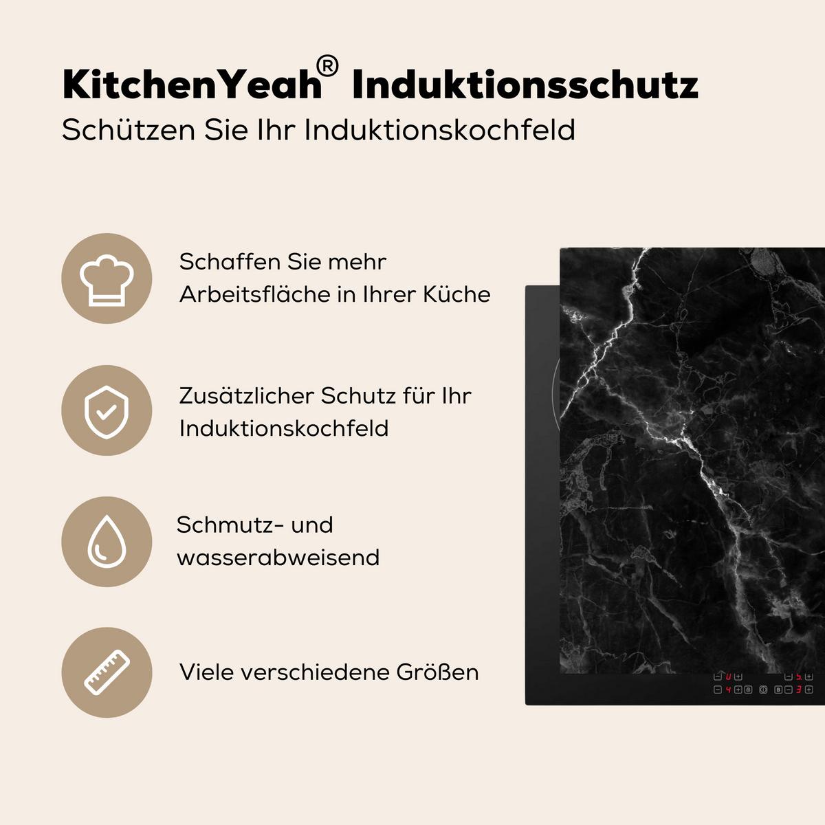 HERDABDECKPLATTE Marmor - Schwarz - Weiß - Textur - Marmoroptik Induktionsmatte 77x51 cm - Silberfarben, Kunststoff (77/51/0.2cm) - MuchoWow