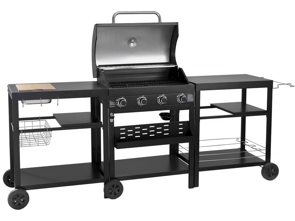 GASGRILL barbecue à gaz cuisine d'extérieur - 12 kw - 4 brûleurs - noir Schwarz - Grau, Metall (53/111/233cm) - Habitat Garten