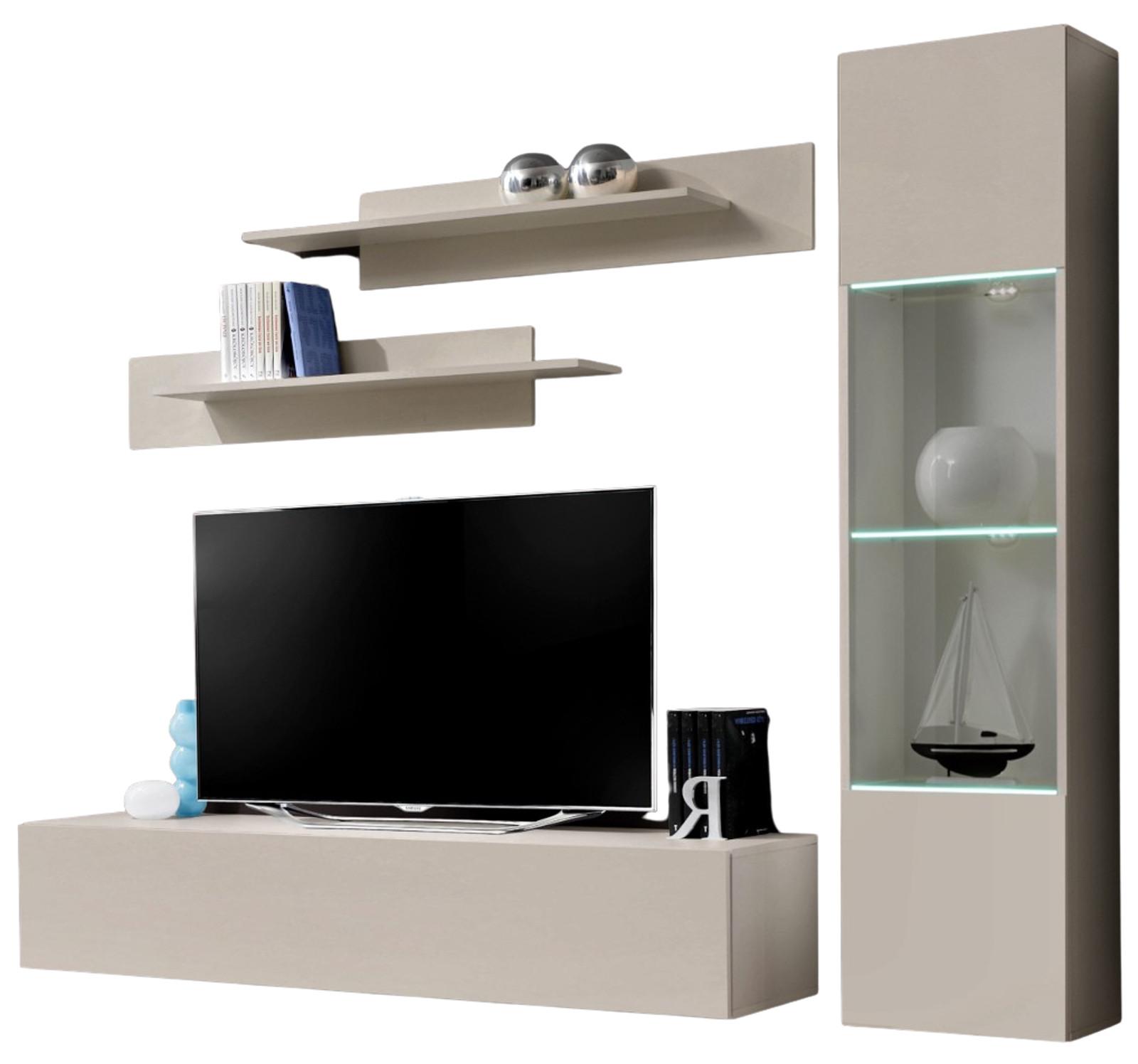 WOHNWAND Kaschmir 210 cm 4-teilig hängend, Schrwankwand mit LED-Beleuchtung - Kaschmir, Glas/Holzwerkstoff (210/170/40cm) - Inn.Furn
