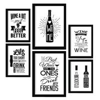 POSTER Set Mit 6 Wein Vollfarbige Illustrationen Von Kaffee & Getränken Im Werbetafel Illustrationen Für & Heim A3 & A4 Schwarzer Rahmen - Schwarz, Papier (29/3cm) - Nacnic