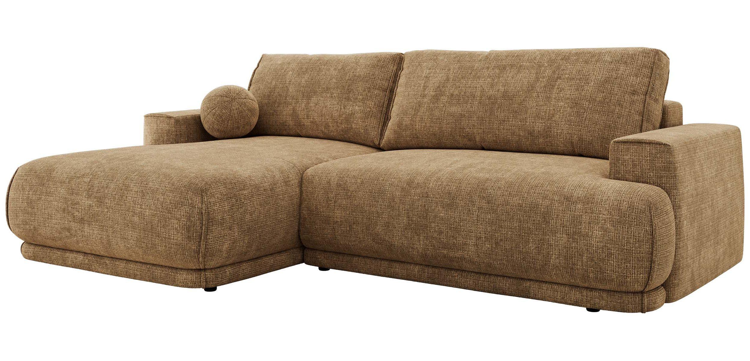 ECKSCHLAFSOFA RINA L Hellbraun Schenille grob gewebt - links - Hellbraun/Schwarz, Kunststoff/Textil (267/170cm) - MKS