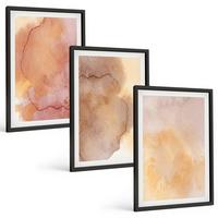 BILDER SET 3er Set - 40x60 cm Schwarzer Rahmen - Warme, farbenfrohe Aquarelltexturen - Schwarz, Kunststoff (40/60cm) - TULUP