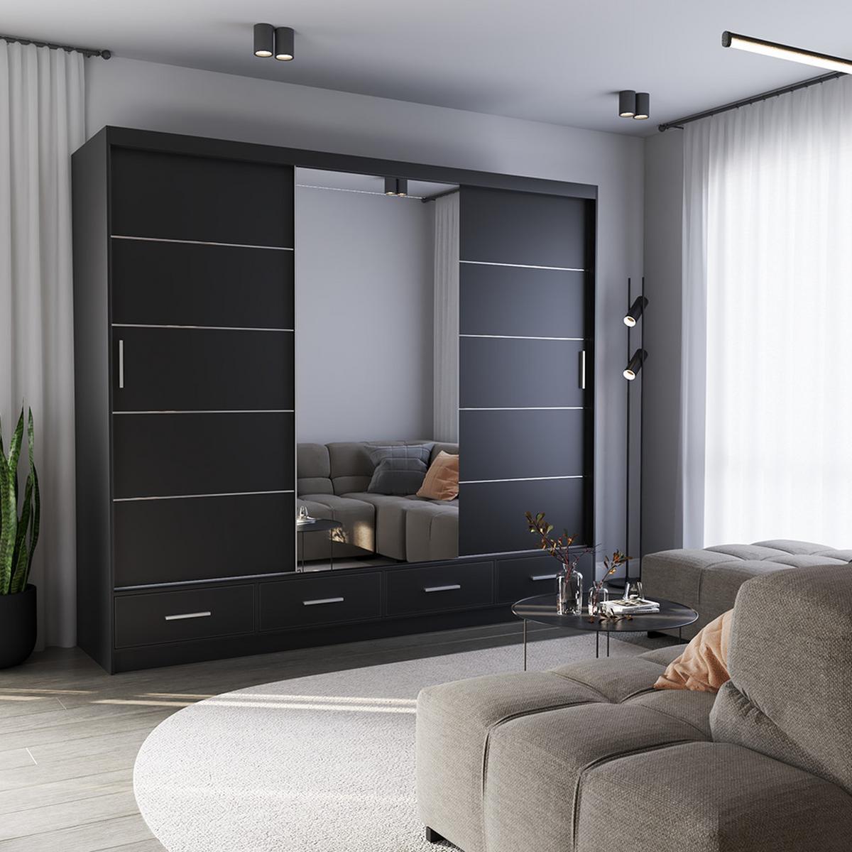 KLEIDERSCHRANK Florence 250 cm, 250/215/64, 2-türig, schwarz - Schwarz, Holzwerkstoff (250/215/64cm) - imoebel24