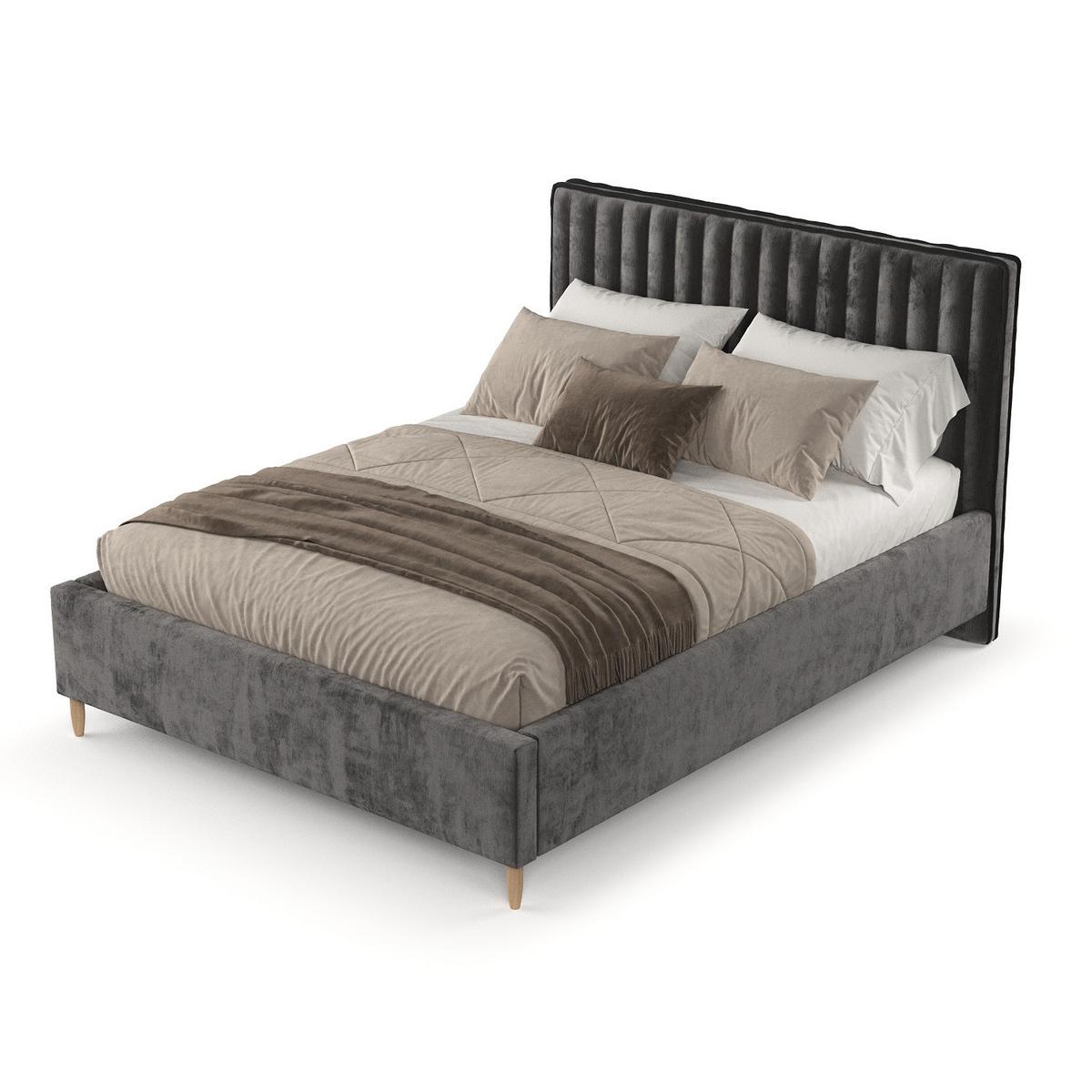 POLSTERBETT Aria 140/200 cm Anthrazit im Lotta Stoff - Anthrazit/Naturfarben, Holz/Holzwerkstoff (140/200cm) - AltaBeds