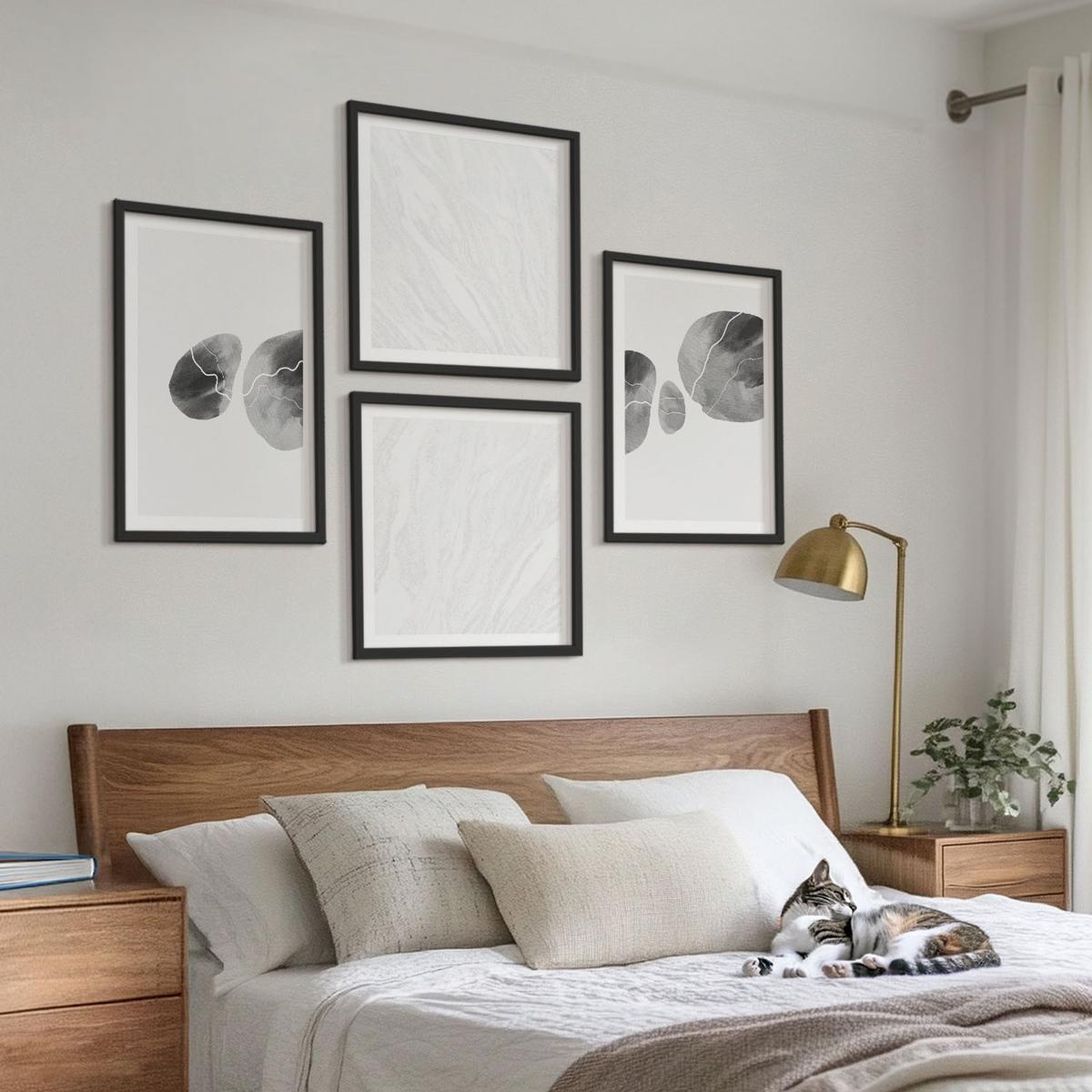 BILDER SET 4er Set - 50x50 cm & 40x60 cm Schwarzer Rahmen - Abstrakte Kunst, Farbspritzer - Schwarz, Kunststoff (50/50cm) - TULUP