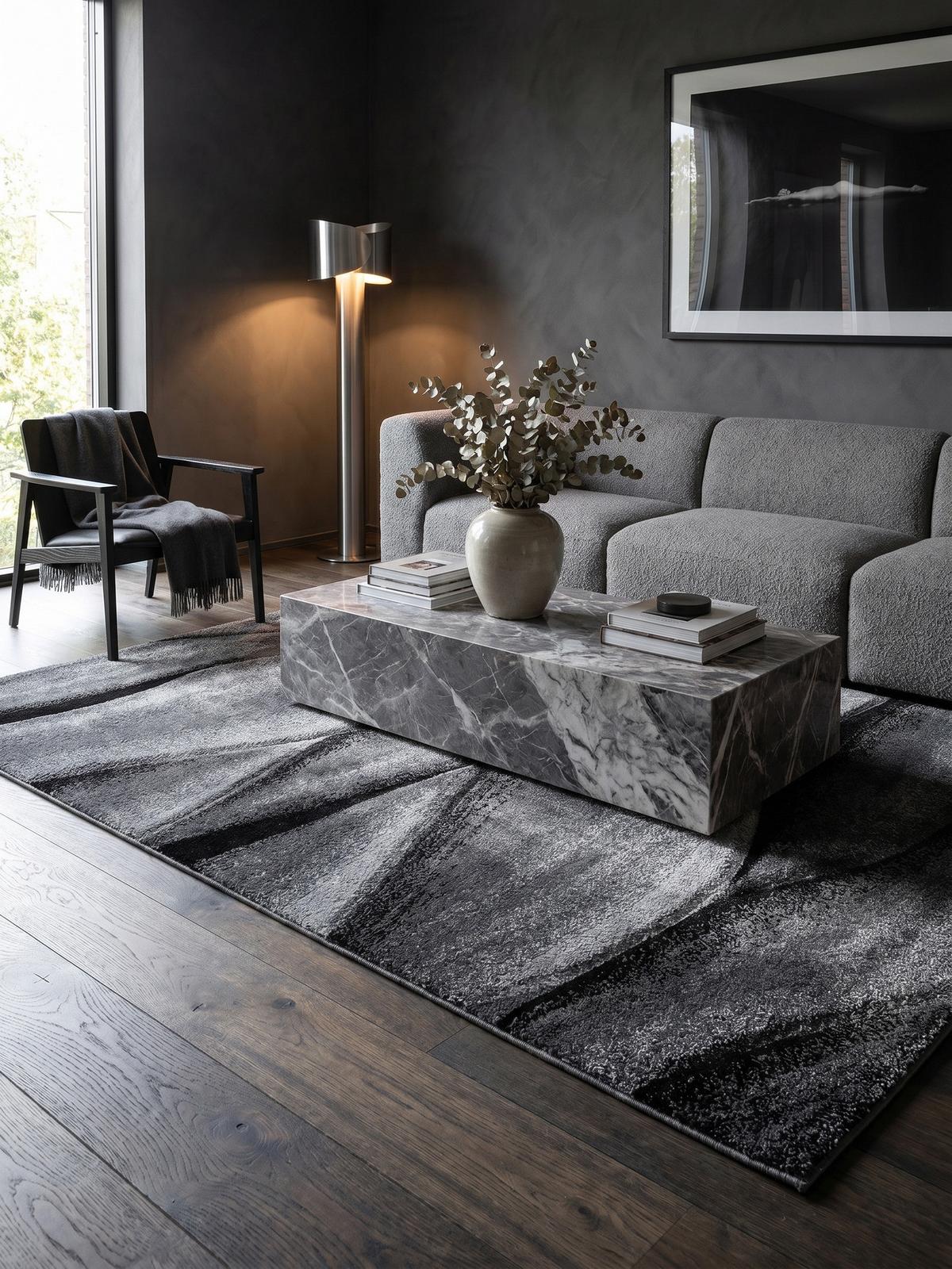 KURZFLORTEPPICH SOLDA, mit Farbverlauf, Schwarz, 160 x 230 cm - Schwarz, Textil (160/230cm) - KADIMA DESIGN