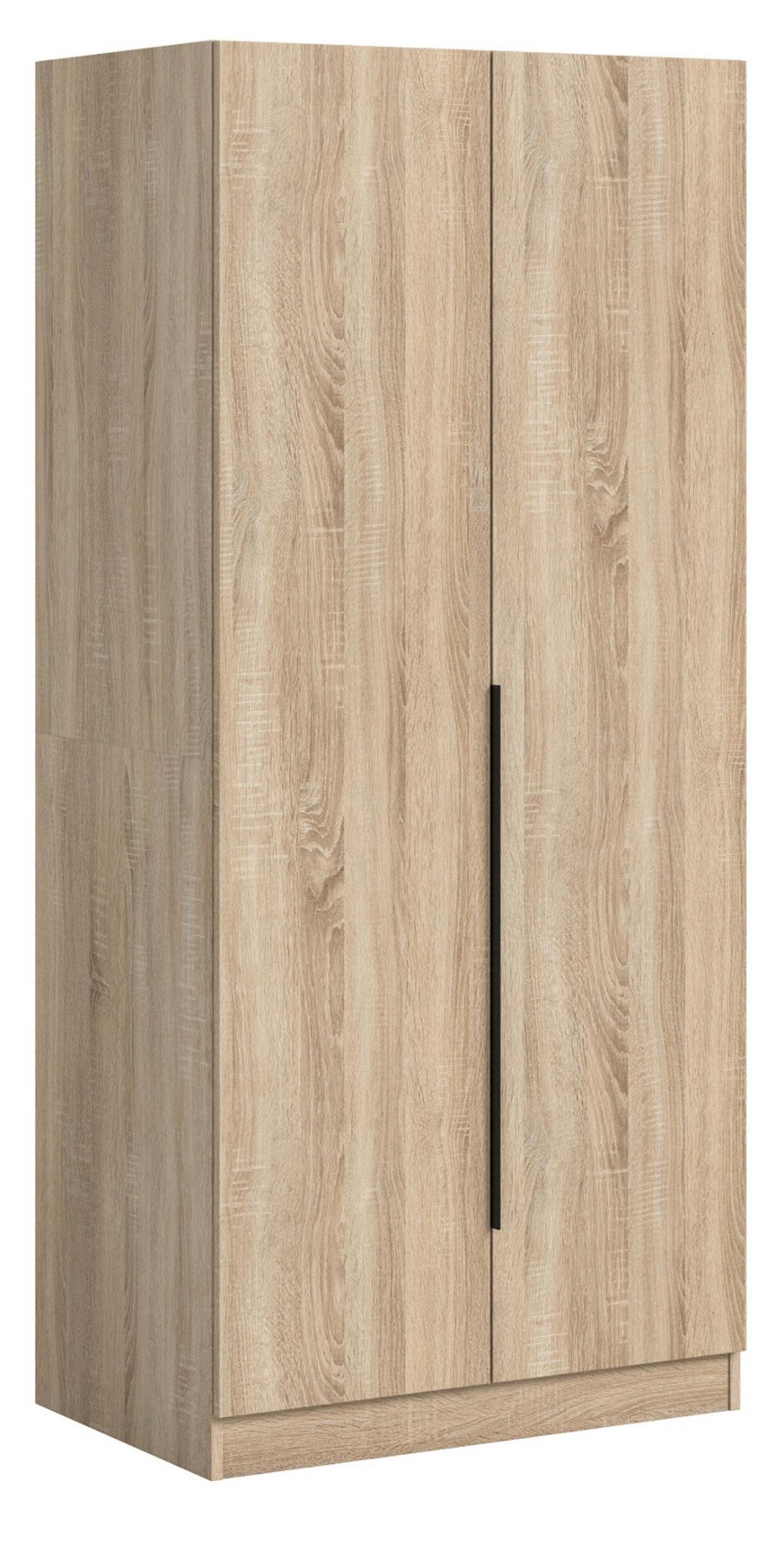 KLEIDERSCHRANK Eiche Sonoma 2-türig 80 x 181 cm, Drehtürenschrank mit zusätzlichen Einlegeböden - Eichefarben/Schwarz, Holzwerkstoff/Kunststoff (80/181/52cm) - Inn.Furn