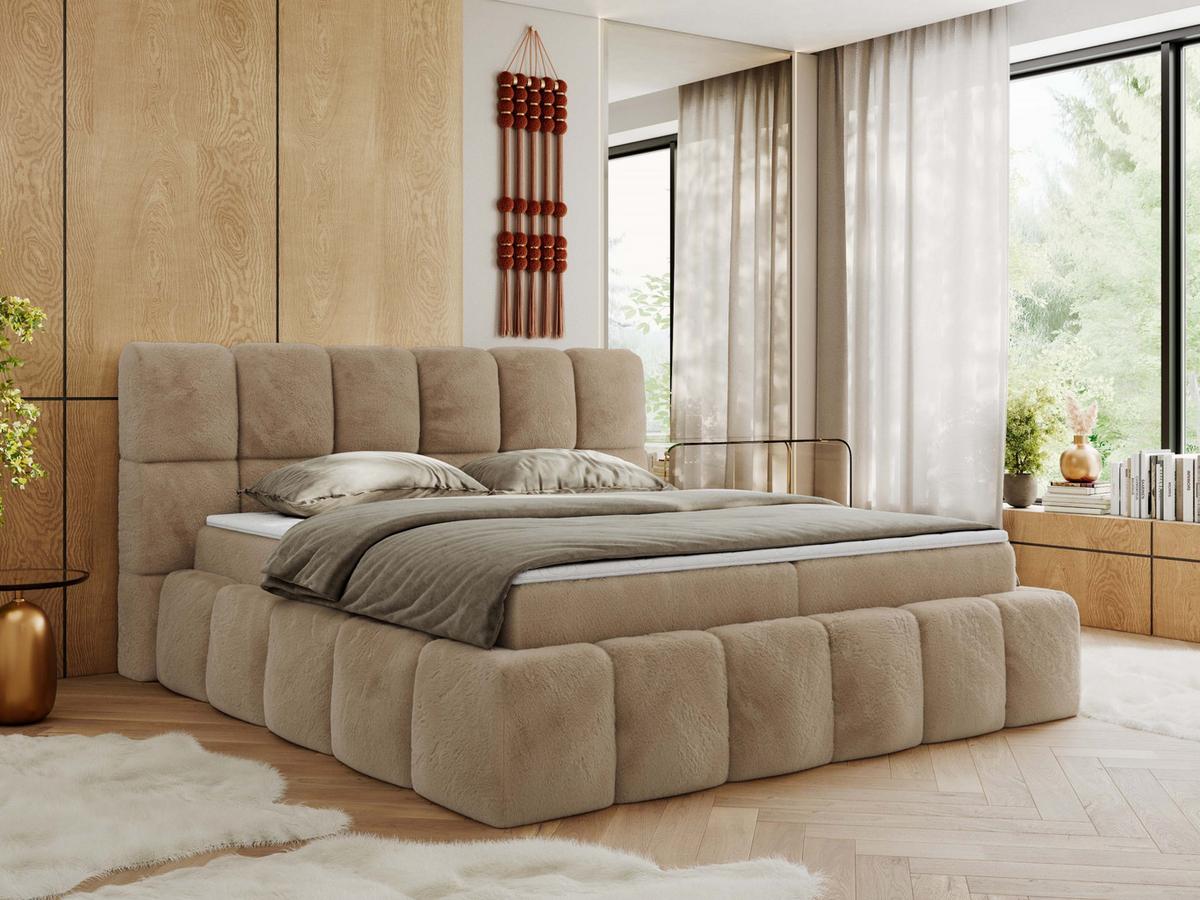 BOXBETT NIRA 200/200 - Beige Plüsch - H4 - Beige, Holz/Textil (200/200cm) - MKS