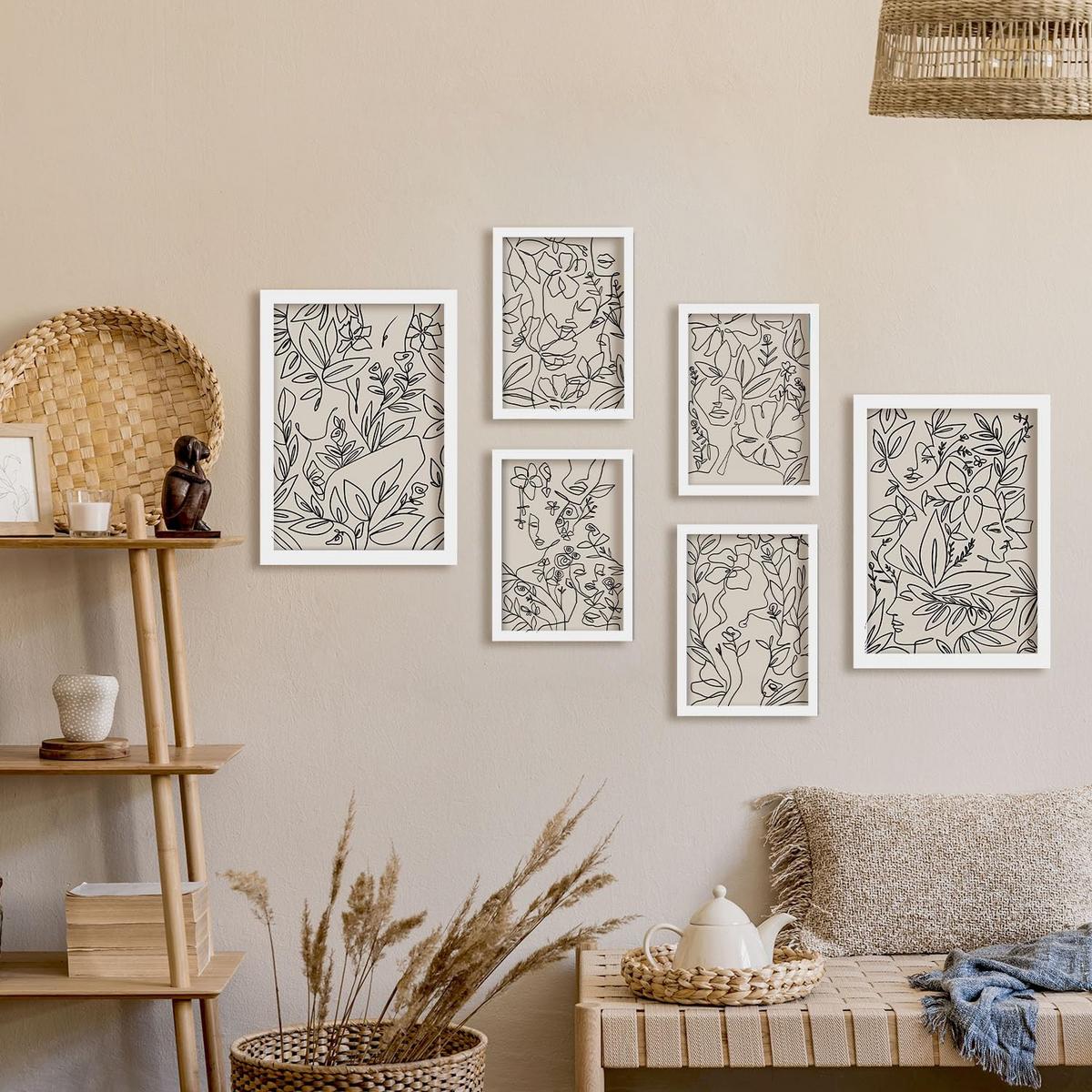 POSTER Set Mit 6 Ruffenrahmen 1 In Blume Zusammenfassung Ästhetische Dekorative Gemälde Für Ihr Wohnzimmer Schlafzimmer Zuhause A3 & A4 Weißer Rahmen - Weiß, Papier (29/3cm) - Nacnic