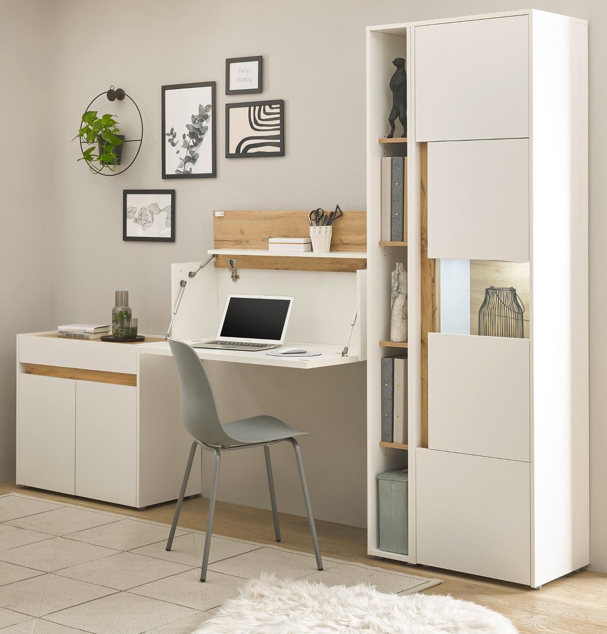 AKTENSCHRANK Set 2-teilig weiß, Eiche Wotan 70 x 200 cm, Regal-Vitrine-Kombination mit 5 Ordnerhöhen - Eichefarben/Eiche Wotan, Glas/Holzwerkstoff (70/200/40cm) - Furn.Design