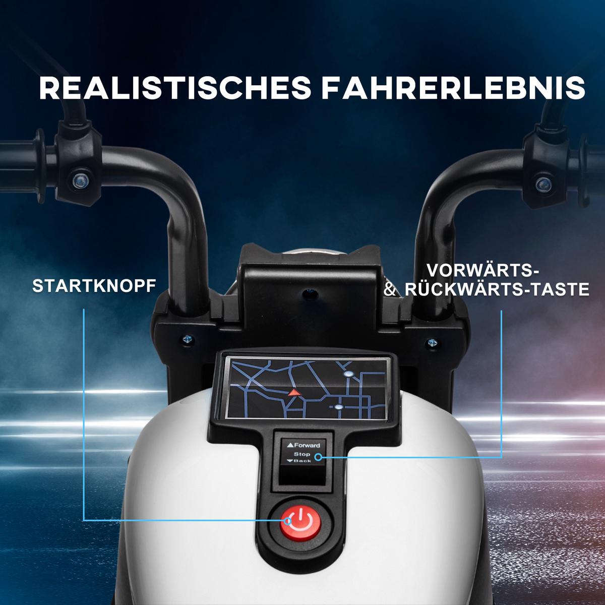KINDERMOTORRAD Kinder Elektro-Motorrad Elektrofahrzeug für 1,5-3 Jahre Kinder - Schwarz/Weiß, Kunststoff/Metall (76/42/57cm) - HOMCOM