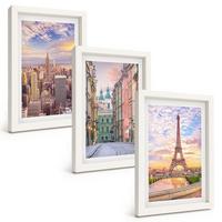 BILDER SET 3er Set - 20x30 cm Weißer Rahmen - Städte New York Paris Dämmerung - Weiß, Kunststoff (20/30cm) - TULUP