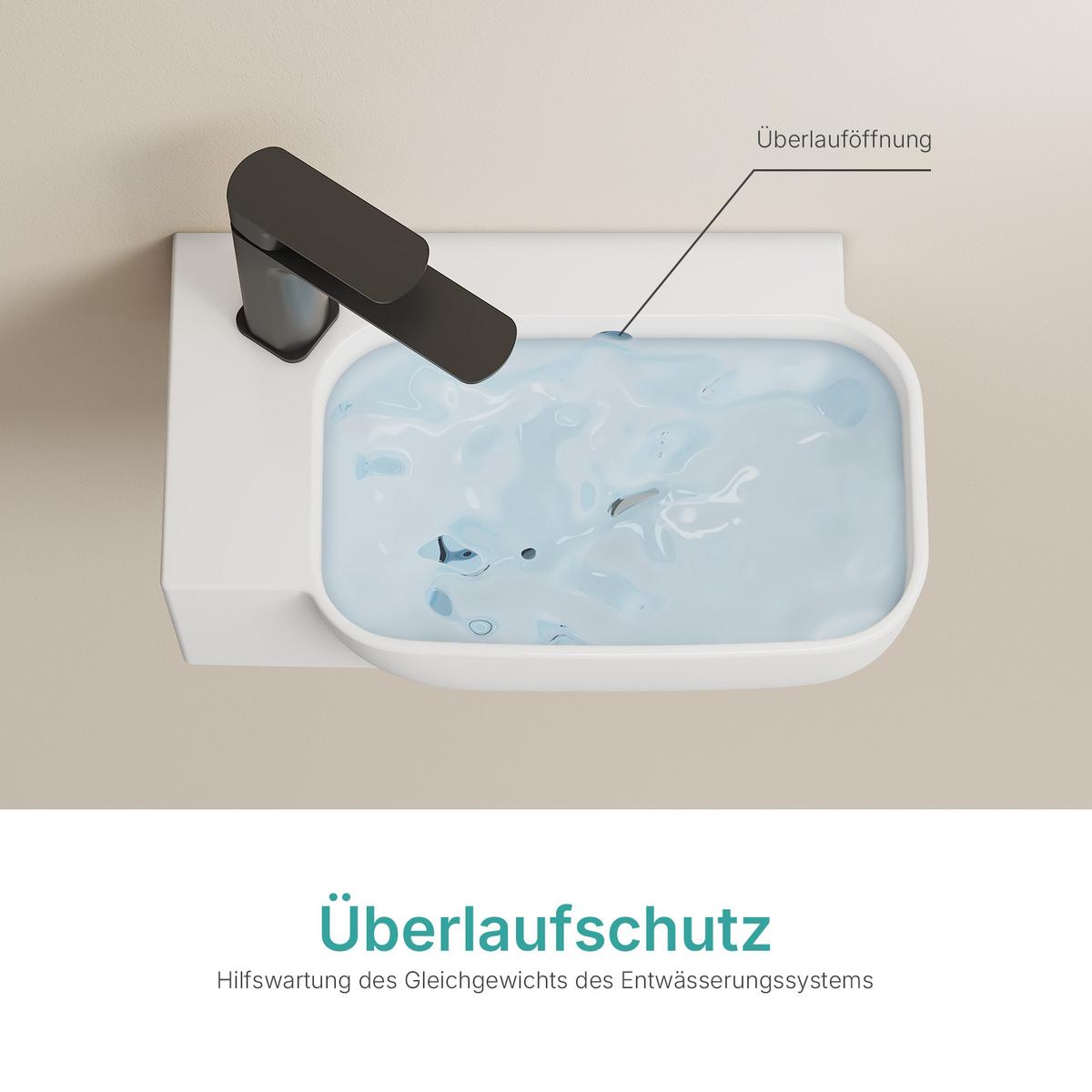 HANDWASCHBECKEN Links-Wasserhahnloch 40 / 25 / 14 cm - Weiß, Keramik (40/14/25cm) - EMKE