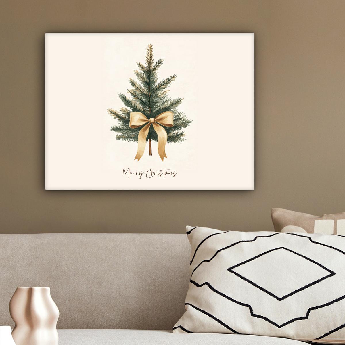 LEINWANDBILD Weihnachtsbaum - Weihnachten - Frohe Weihnachten - Beige Wandbild 40x30 cm - Sandfarben, Textil (40/30cm) - MuchoWow