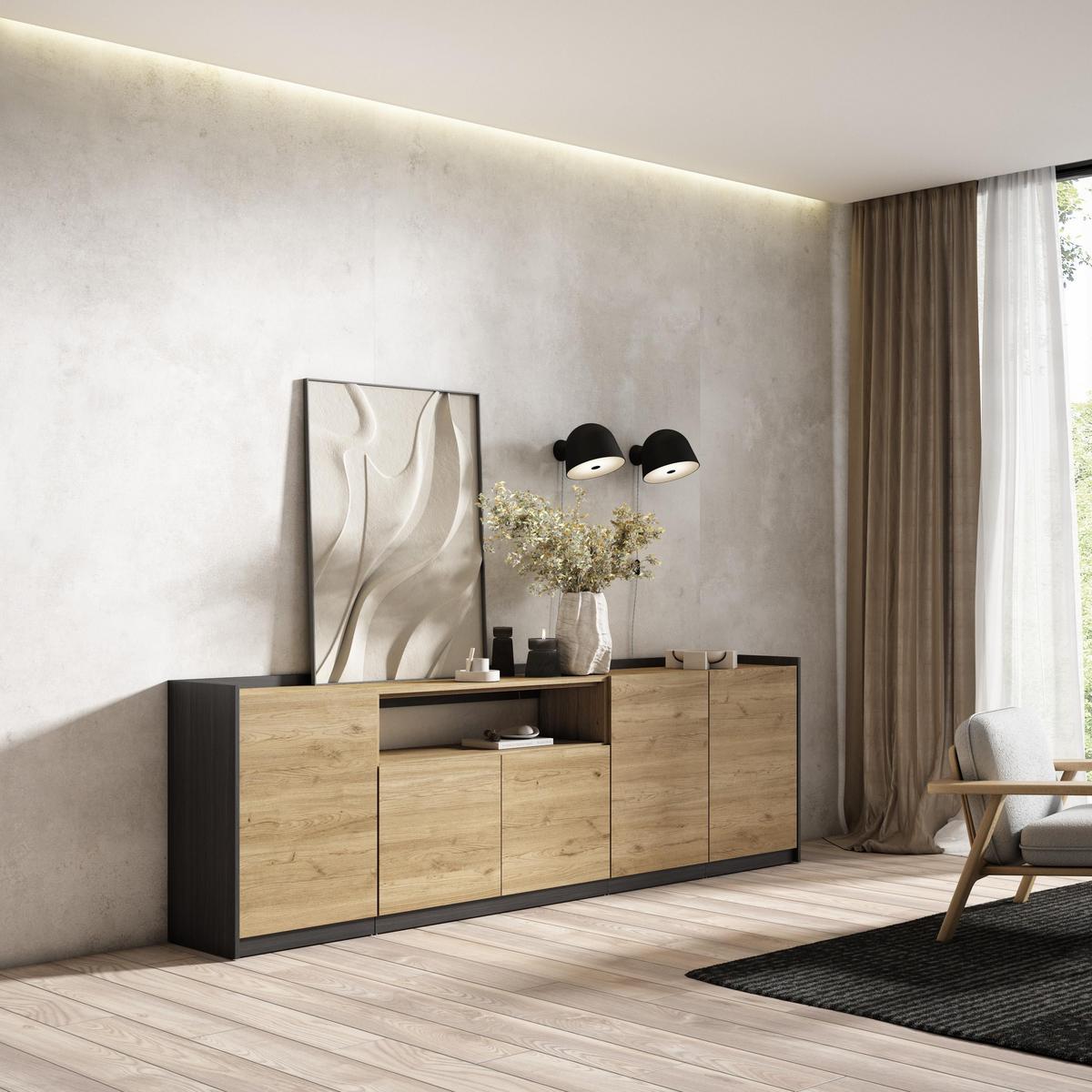 SIDEBOARD, Highboard, Eiche Schwarz, 260/37/80cm - Eichefarben, Holzwerkstoff (260/80/37cm) - Skraut Home