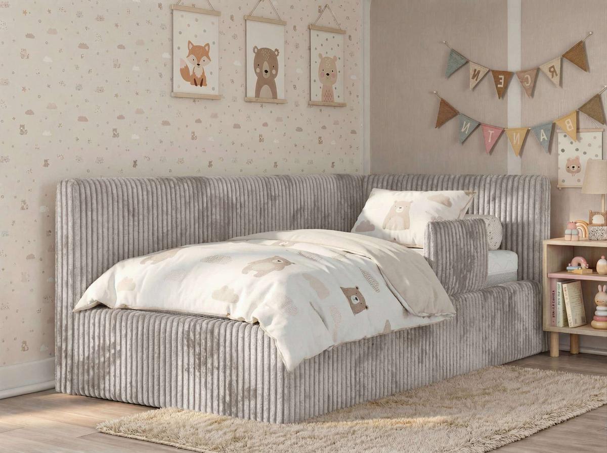 POLSTERBETT TILVO ALTA 90/200 - Hellbraun Cord - Multitaschenfederkernmatratze - Rechts - Hellbraun, Textil (200/90cm) - MKS